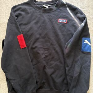Y2K Puma Graphic Sweatshirt Mens M Black Crewneck Multi Logo Pullover Streetwear